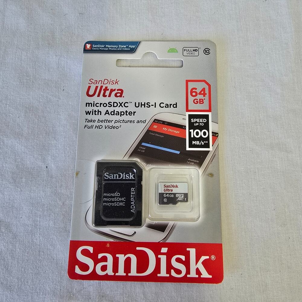 SanDisk 64GB Ultra Micro SDXC USH-I Card w/ Adapter New Sealed
